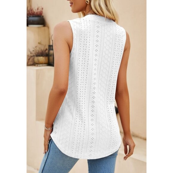 White Eyelet Lace Sleeveless Tank top - Regular and Plus Size - Picture 3 of 5